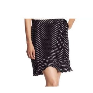 Max Studio Black White Polka Dot Wrap Shirt Sz M